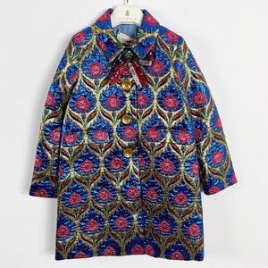 Gucci Girls Metallic Jacquard Embellished Pea Coat Size 4 NWT Jewel Tone Multi